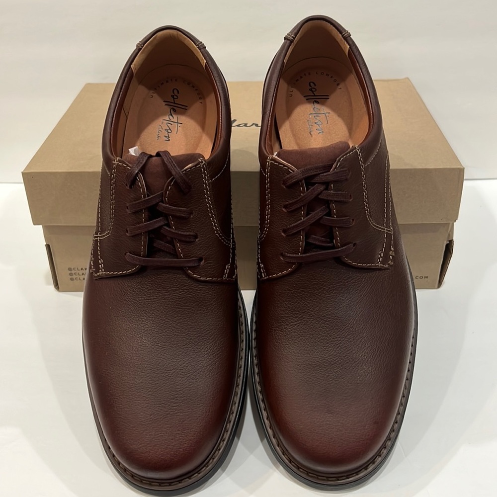 Men's Clarks Rendell Plain Oxford Shoe Mahogany Full Grain Leather 26145347 New